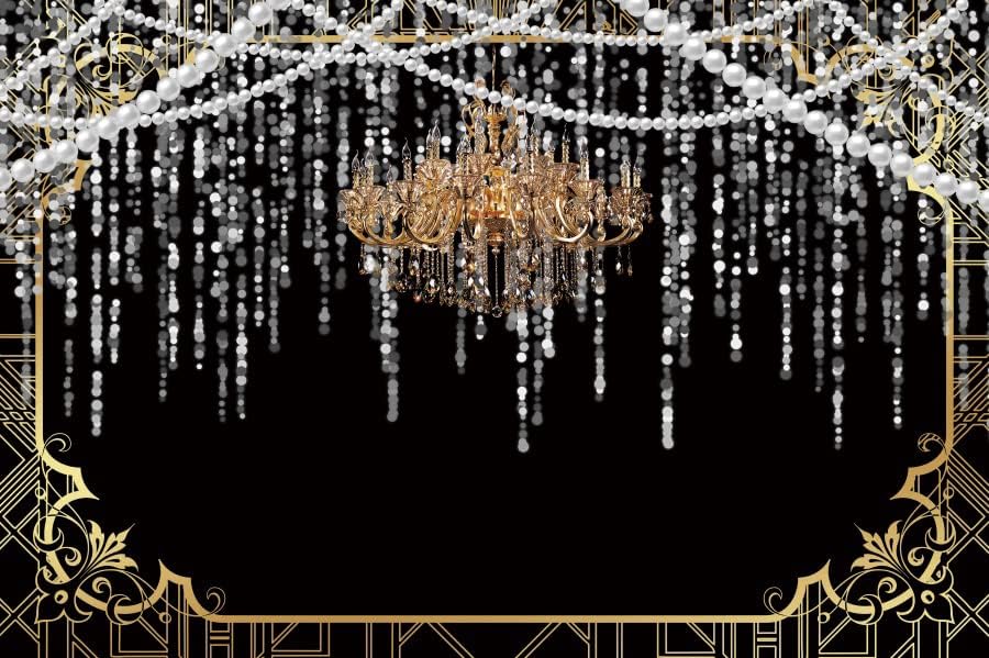 Luxus Hátteret Fotózás 7 x 5 ft Ezüst Csillogó Kristály Gyöngy Balck Arany Fal Európai Gyönyörű Vinil Hátteret, Csillár