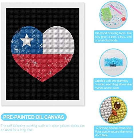 Chile Retro Szív Alakú Zászló Dekorációs Gyémánt Festmény Készletek Vicces 5D DIY Teljes Fúró Gyémánt Pontok Festmények