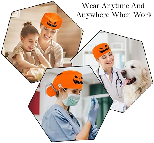 LORVIES Orvosi Sapkák a Nők Gombok Hosszú Haj, 2 Darab Állítható Dolgozó Kap, Halloween Koponya Tök & Bat Minta
