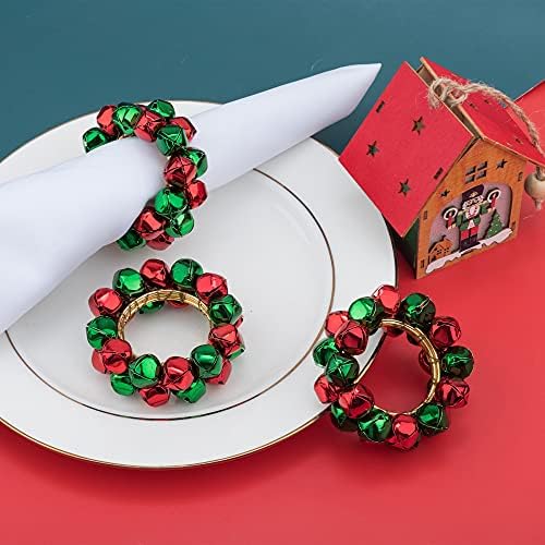Készlet 6 Karácsonyi Szalvéta Gyűrű Piros, Zöld, Jingle Bell Szalvéta Tulajdonosai Fém Szalvéta Csat Karácsonyra, karácsonyi