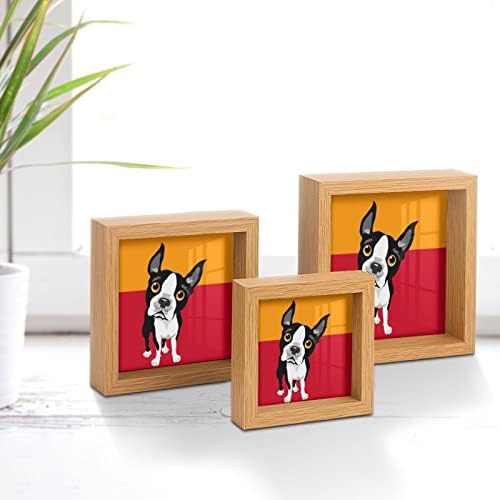 Boston Terrier Fa Képkeret 3 Állítsa be képkeret Üveg Otthoni Irodájában Asztali Display Dekoráció