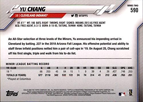 2020 Topps 590 Yu Chang NM-MT RC Újonc Cleveland indians Baseball