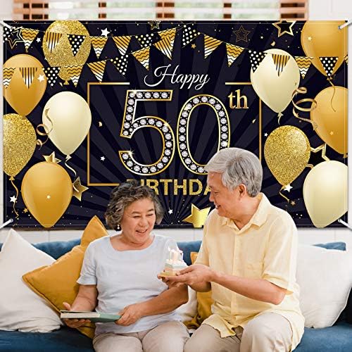 Boldog 50-ik Születésnapját Háttérben Nagy Szövet Fekete Arany 50 éves Születésnapi Tábla Banner Fotó Fotózás Háttér