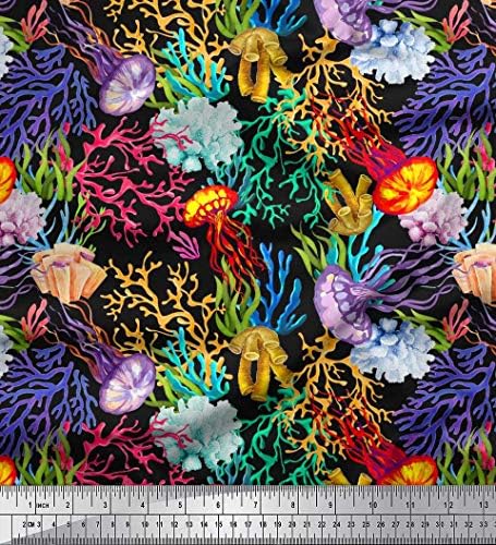 Soimoi Pamut Jersey Anyagból Korall & Medúza Óceán Szövet képeket Udvaron 58 cm Széles