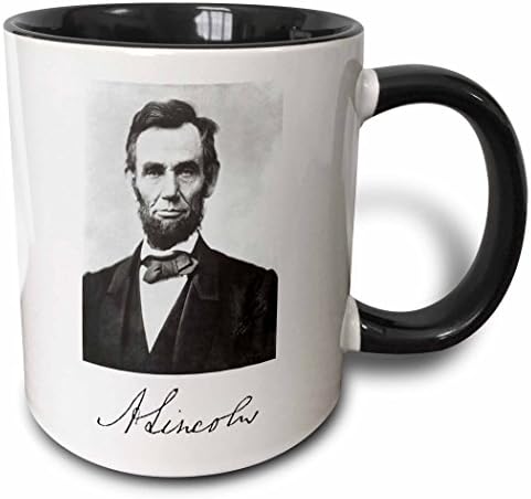 3dRose Abraham Lincoln-Két Hang Fekete Bögre, 11 oz, Színes
