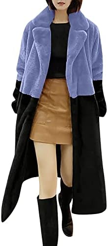 FOVIGUO Hosszú Ujjú Hosszú Téli Kabát Női Haza Modern Fuzzy Illik Colorblock Kardigán Hajtóka Húzózsinórral Meleg Kardigán