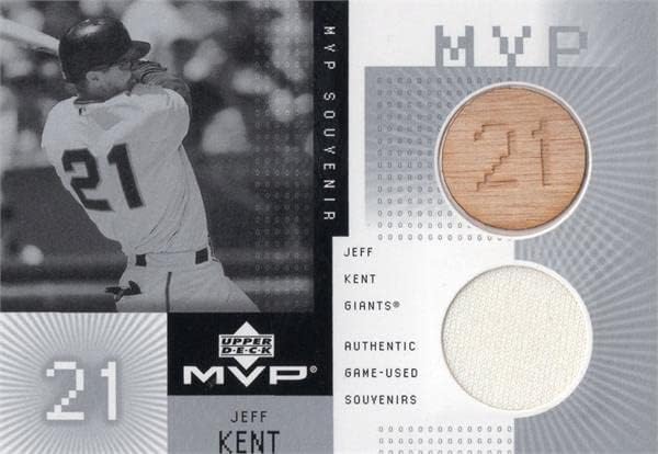 Jeff Kent játékos kopott jersey-i javítás & használt bat baseball kártya (San Francisco 49ers) 2002 Felső szint MVP