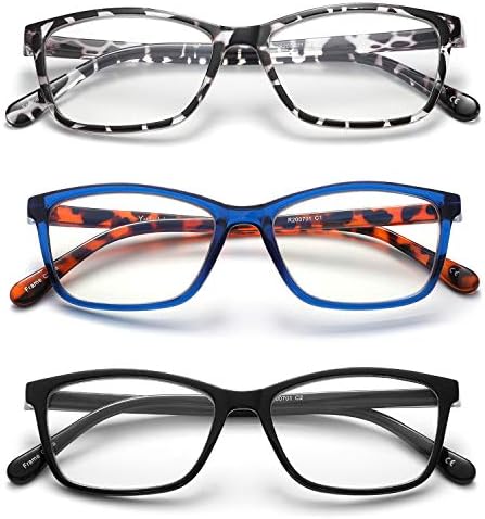 Yuluki 3 Csomag Olvasó Szemüveg Kék Fény Blokkoló,Könnyű, Kényelmes Téglalap Olvasók a Férfiak, a Nők,a Divat Szemüveg