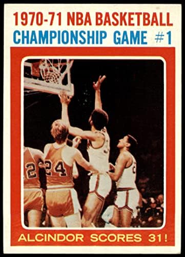 1971 Topps 133 NBA Rájátszás Játék 1 Lew Alcindor Golyók (Varázslók) / Dollár (Kosárlabda Kártya) VG/EX+ Töltények