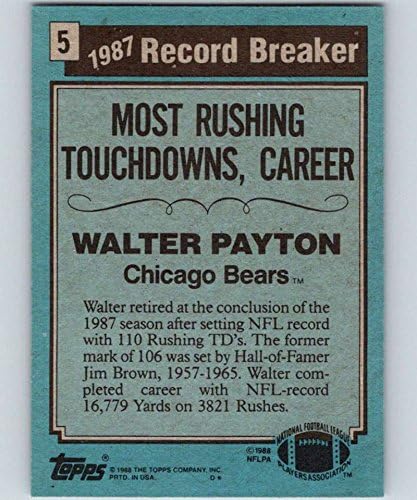1988 Topps 5 Walter Payton RB Legtöbb Rohanó Touchdownt: Karrier