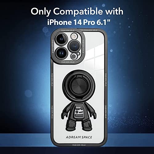 KANGHAR iPhone 14 Pro Esetben Kitámasztó Űrhajós Mentális Gyűrű Anti-Semmiből Ütésálló Egyértelmű Négy Sarok Párna Kamera