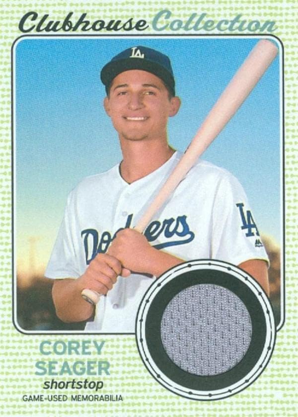 Corey Seager játékos kopott jersey-i javítás baseball kártya (Los Angeles Dodgers) 2017 Topps Klubház Gyűjtemény CCRCSE