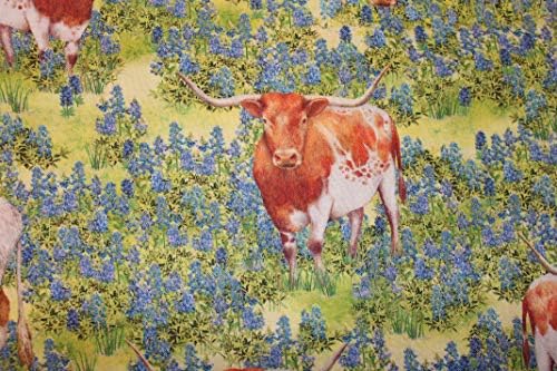 Míg a Texas Longhorn Búzavirág Szövet Texas in Bloom által Értékesített A Kövér Negyed (18 X 22) Új BTFQ