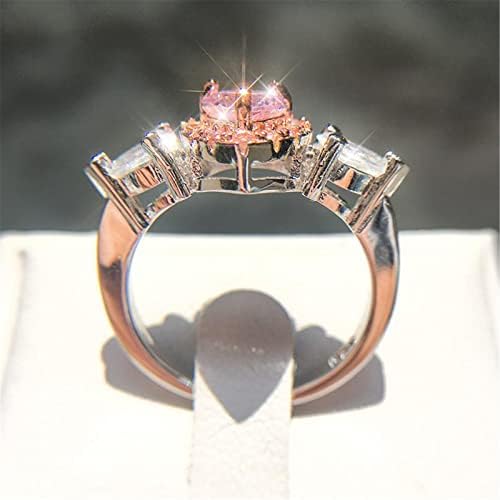 2023 Új Pink Peach Szív Karmok Meghatározott Cirkon Újdonság Gyűrű vízcsepp Gyémánt Női Gyűrű Király Ékszerek (A, 5)