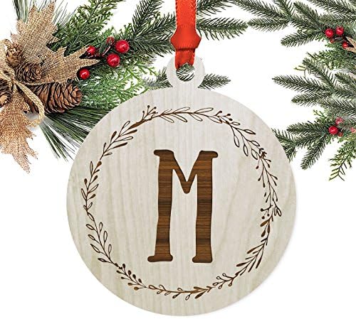 Andaz Nyomja meg a Lézer Gravírozott Fa Kerek Karácsonyi Dísz, Monogram M Betű, 1 Csomag Tartalmazza Szalag, Ajándék