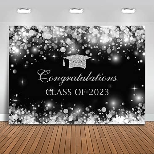 Mocsicka Osztály 2023 Érettségi Hátteret 7x5ft Bokeh Fekete-Ezüst Grad Gratulálok Érettségi Party Dekoráció Diplomások