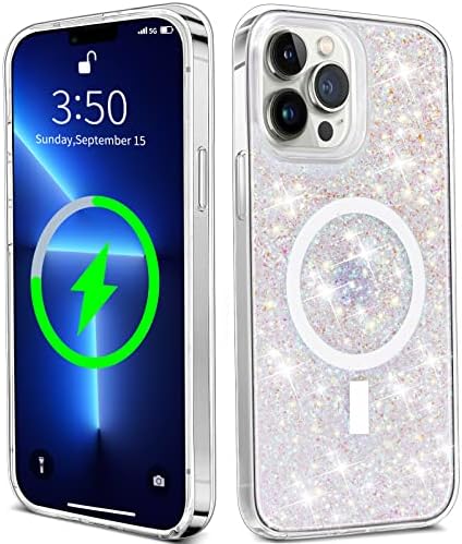 AbitRed Mágneses tok iPhone 12 Pro Max [Kompatibilis MagSafe] [Anti Sárgás] Mágneses Fedél Bling Csillog a Nők, ütődésektől,