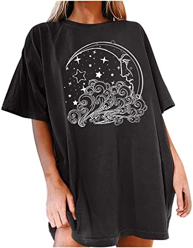 Női Plusz Méretű Pulóver, Alkalmi Sleeve Rövid Ujjú Nap, Hold Nyomtatott Nagyméretű Grafikus Pulóver Maximum T-Shirt