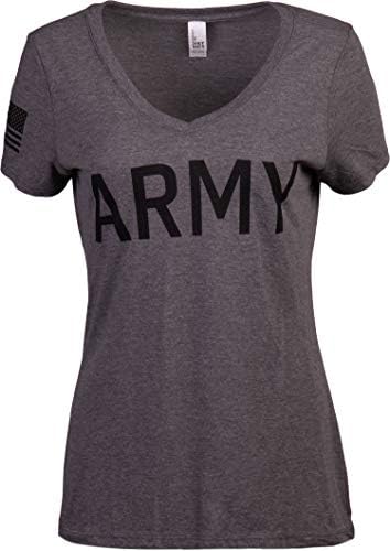 Hadsereg Női V-Nyakú | AMERIKAI Katonai Gyalogsági Lobogó Ujjú Női Katona T-Shirt Feleség, Anya Felső