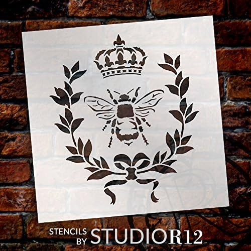 Francia Méh Stencil által StudioR12 | Korona, babérkoszorút, Méh, Shabby Chic Ország - Újrafelhasználható - Meszes Festéket
