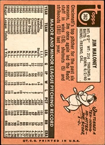 1969 Topps 362 Jim Maloney Cincinnati Reds (Baseball Kártya) VG Vörösök