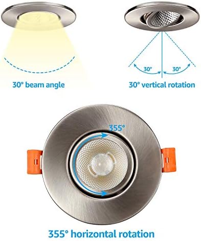 TORCHSTAR 3 Inch Gimbal Süllyesztett LED Light Csomag Hosszabbító Kábel, 6-Pack 7W 3 Inch Szabályozható LED Kerek Beépíthető