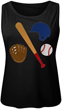 Baseball Minta Tank Felső Női Nyári Ujjatlan O-Nyak Tartály Tunikák Laza Fit Alkalmi Kényelmes, Sportos Póló, Tornaterem