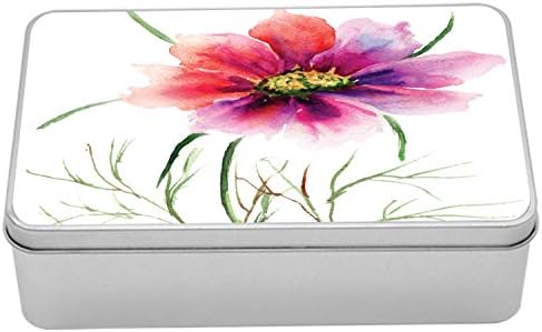 Ambesonne Akvarell Doboz, Színes Virág a Természet Tavaszi Újjászületése az Élet Illusztráció, Hordozható Téglalap Fém