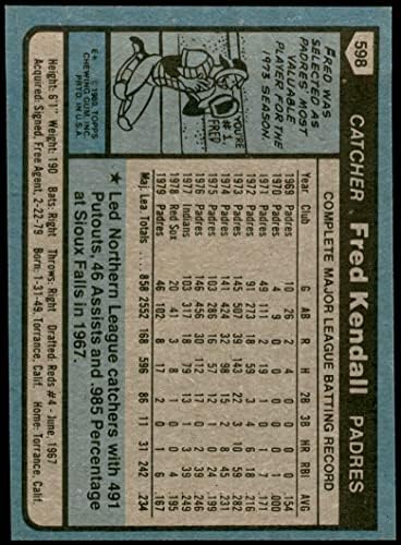 1980 Topps 598 Fred Kendall San Diego Padres (Baseball Kártya) NM/MT Padres
