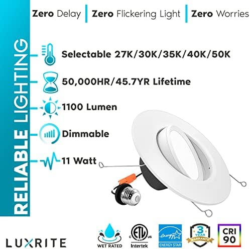 LUXRITE 12-Pack 5/6 Hüvelyk Gimbal LED Süllyesztett Világítás Lámpák, 11W=90W, 5 Szín Választható 2700K-5000K, CRI 90,