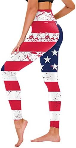 Július 4-én Magas Derekú Nadrágot a Nők USA Zászló Jóga Futó Leggings Ultra Puha Ecsettel, Rugalmas, Sportos Tornaterem