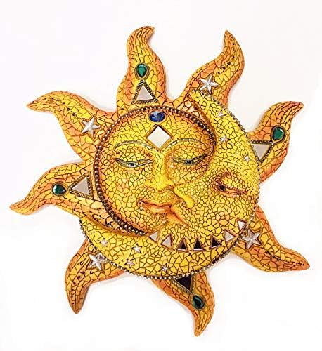 George S. Chen Behozatal Polyresin Mozaik Arcát, Nap, Hold, Fali Dekor (Többszínű, Nagy)