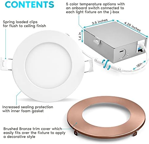 LUXRITE 4 Hüvelykes Ultra Vékony LED Süllyesztett Fény a J-Box, 10W, 5 színben 2700K | 3000K | 3500K | 4000K | 5000K,