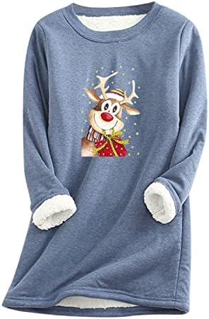 Karácsonyi Polár Pulcsit női Téli Meleg Sherpa Bélelt Fleece Sleeve Pulóver Pulóver Loungewear Tunika Maximum
