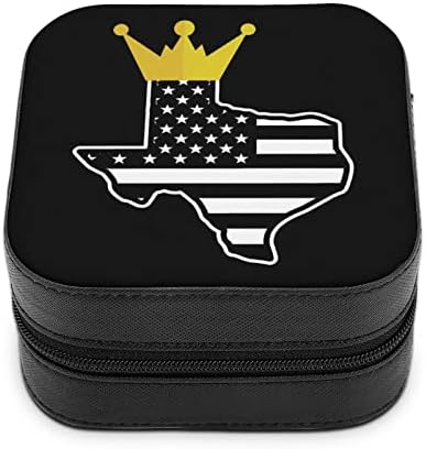 Király Korona Texas Amerikai Zászló Térkép Ékszer Doboz PU Bőr Hordozható Kijelző Tároló Doboz Jogosultja Mini Esetben