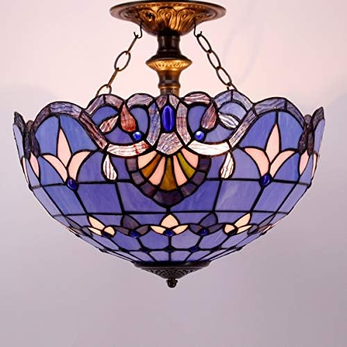 WERFACTORY Tiffany Mennyezeti Lámpa Lámpatest, Kék, Lila, Barokk, Festett Üveg Félig süllyeszthető Lámpa Széles 16 cm